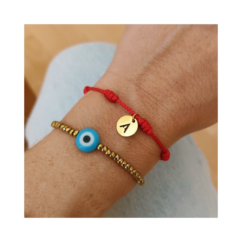 pulsera roja 7 nudos con iniciales