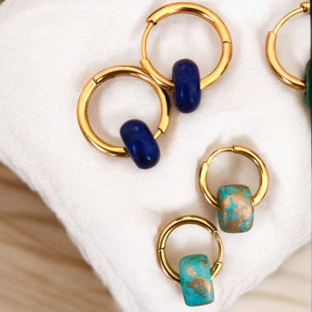 Aritos de acero inoxidable con piedra natural intercambiable, ponle color a tus pendientes