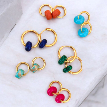 Aritos de acero inoxidable con piedra natural intercambiable, ponle color a tus pendientes