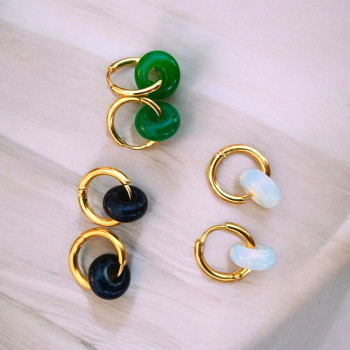 Aritos de acero inoxidable con piedra natural intercambiable, ponle color a tus pendientes