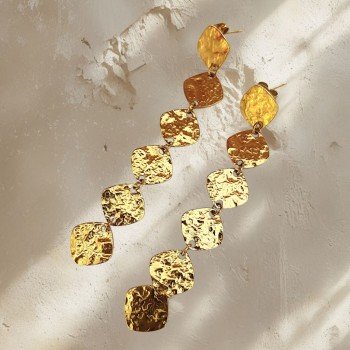 Pendientes Dorados Martillados Largos Happy Uky